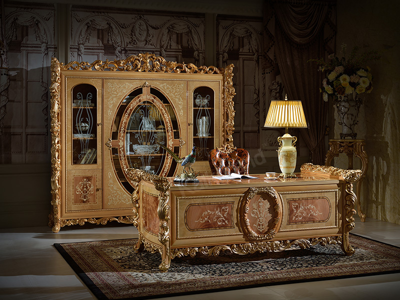 European Luxury classical style Study Room Furniture SZ013 Writing table and SG013C Classical bookshelf