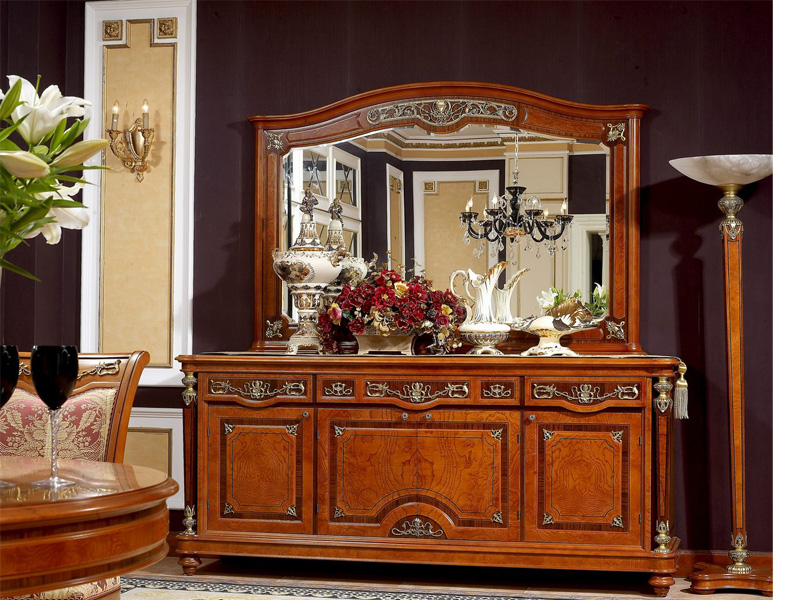 Beech wood classical style buffet with mirror and 4 doors alcohol cabinet  E 29 Series