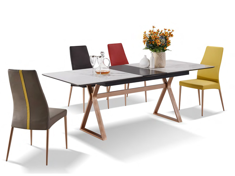T181042 modern design dinner table and soft seat dining chairs DC181085